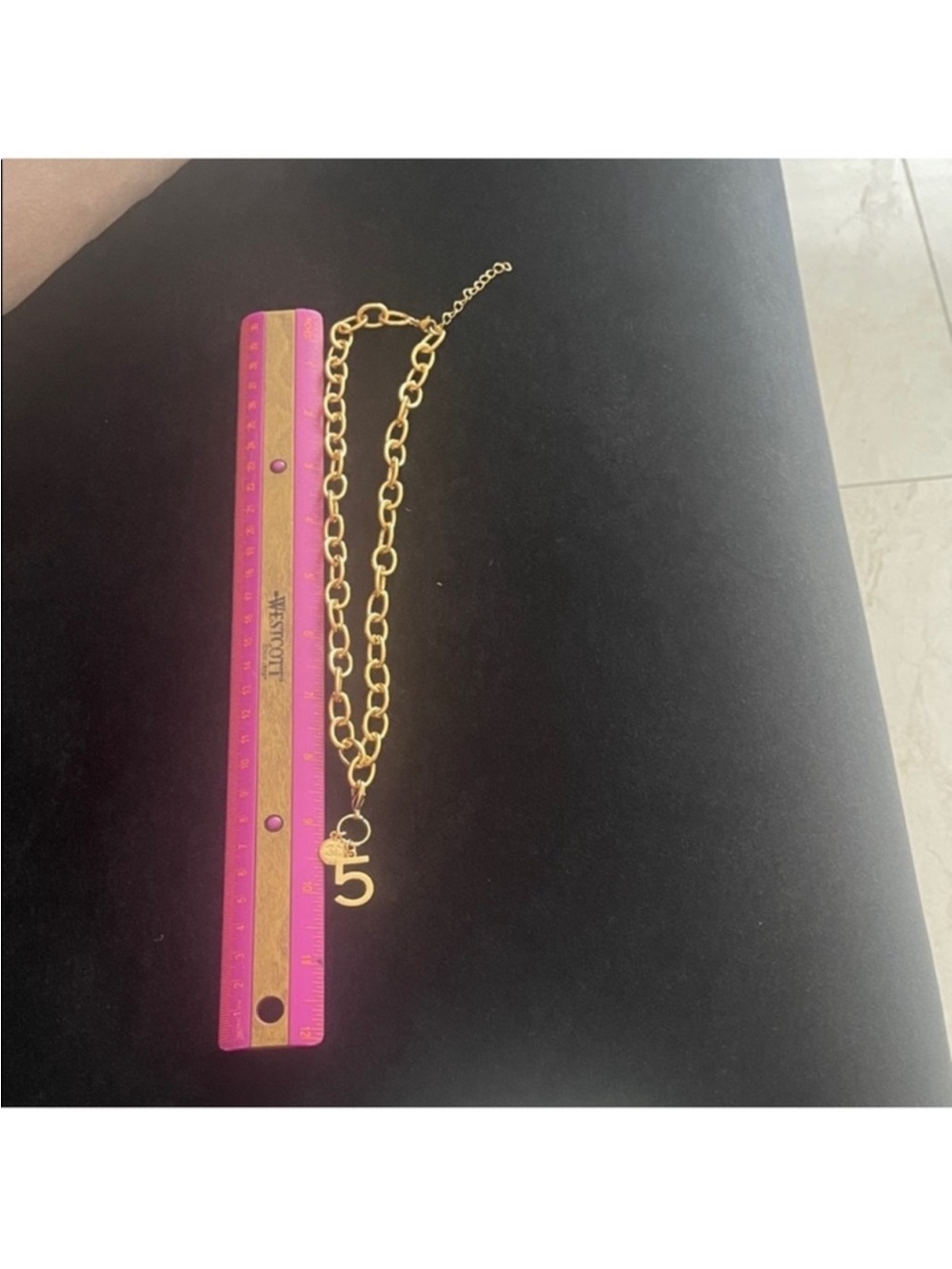 Gold Tone Chunky Chain Necklace with Chanel Number 5 Charm - Picture 10 of 12
